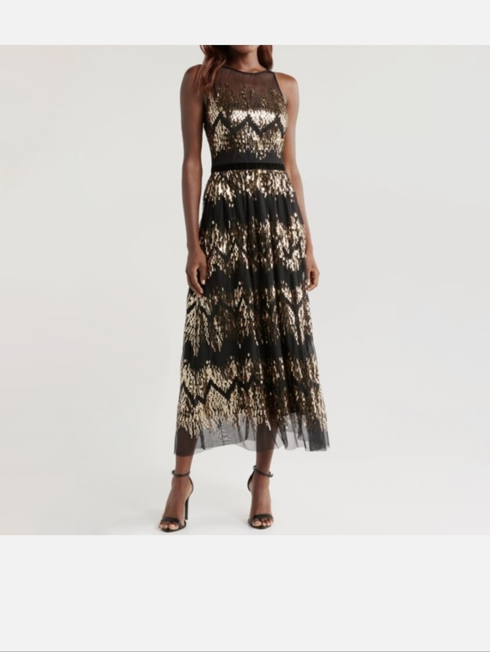 Vince Camuto Black and Gold Sequin Maxi Dress